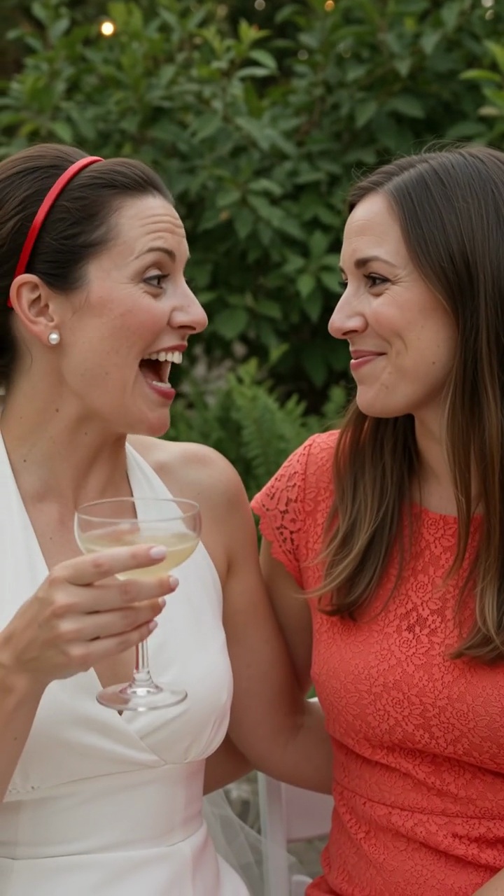 La novia y su amiga brindando con champán